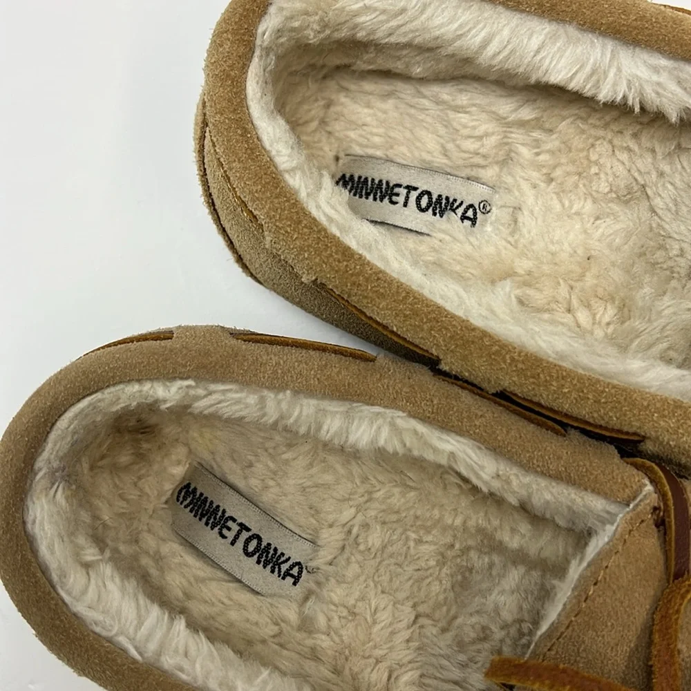 Minnetonka Moccasin Slippers Cassie Cinnamon Moc Suede Leather Unisex Kids 13